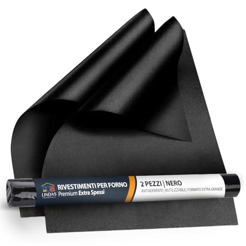 Linda’s Essentials Tappetini Forno (2 Pezzi) – Accessori Cucina Antiaderenti 32x50cm, Tappetino Forno Riutilizzabile, Rivestimento per Forno Resistente alle Alte Temperature, Facile da Pulire (Nero,)