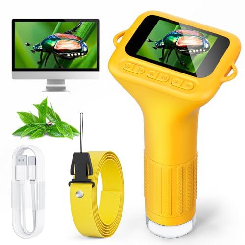 Microscopio digitale per bambini, schermo IPS SKYBASIC da 2,0 pollici, microscopio portatile 1000x con 8 luci LED regolabili, Capodanno per bambini dai 3 agli 8 anni