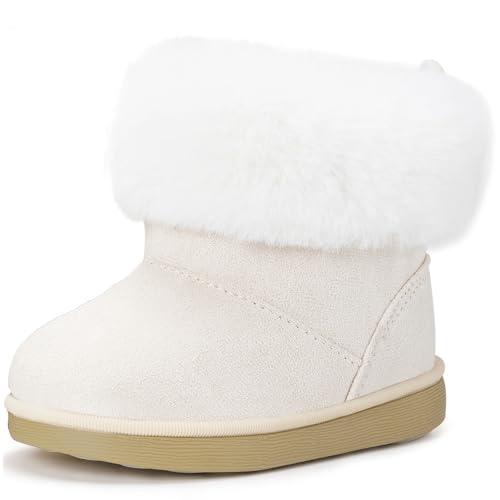Gaatpot Stivaletti con Invernali Bambini Stivali da Neve per Ragazze Ragazzi Scarpe con Fodera Calda Morbide Antiscivolo Suola Bianco 21EU = 22CN