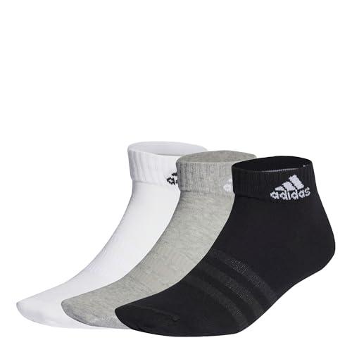 adidas Unisex - Adulto Thin and Light Ankle Socks 3 Pairs, Medium Grey Heather / White / Black, 4.5-6