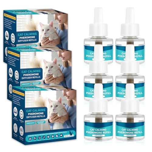 6 Ricariche Feromoni per Gatti, Compatibile con Tutti i Diffusori Comuni, Calmante per Gatti da 180 Giorni per Alleviare Stress, Ansia, Diffusore Calmante per Feromoni Gatto (48ml per Ricarica)