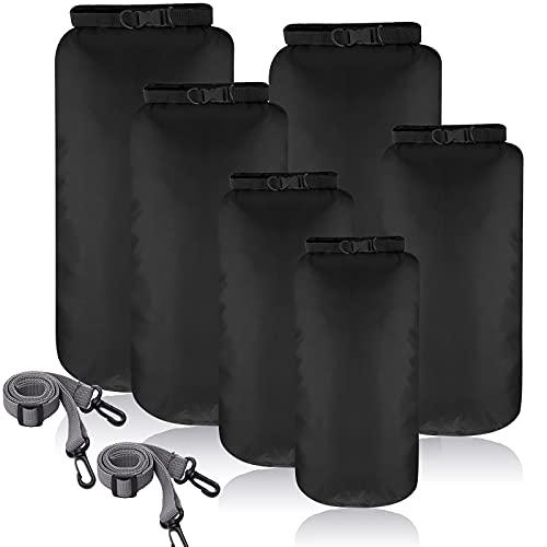 Shappy Set di 6 Borse Stagne Sacche Impermeabili Nautiche Sacchi Ermetici Leggeri da 20L 15L 10L 8L 5L 3L e Tracolla Lunga Regolabile per Kayak Imbarcazione Escursionismo Campeggio (Nero)