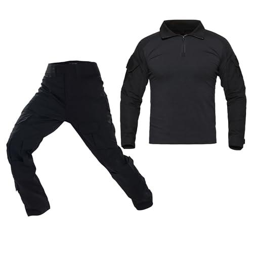 WISEONUS Tuta Tattica Camicia Airsoft Pantaloni Mimetici Paintball Militare Tattico Softair Uniforme Combat BDU Uomo Combattimento Caccia Tute (Nero, S)