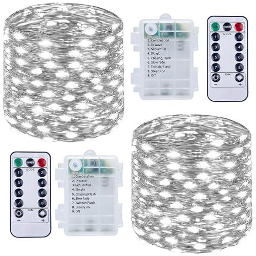 SUNNOW 2 Pezzi Stringa Luci LED - 10M/33FT Catene Luminose 100LED Luci Natalizie Batteria Impermeabile IP65, Esterno/Interni Lucine Decorative per Balcone Giardino Feste Natale (Bianco Freddo)