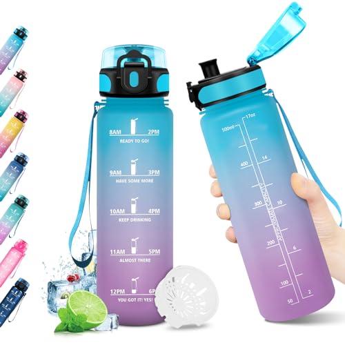 KollyKolla Borraccia Bambini 500ml, Borraccia con Orari per Bere, 1 Clic Aperto, Borraccia Sportiva a Prova di Perdite, senza BPA, Bottiglia Acqua per Palestra, Lavoro, Bici, Escursionismo