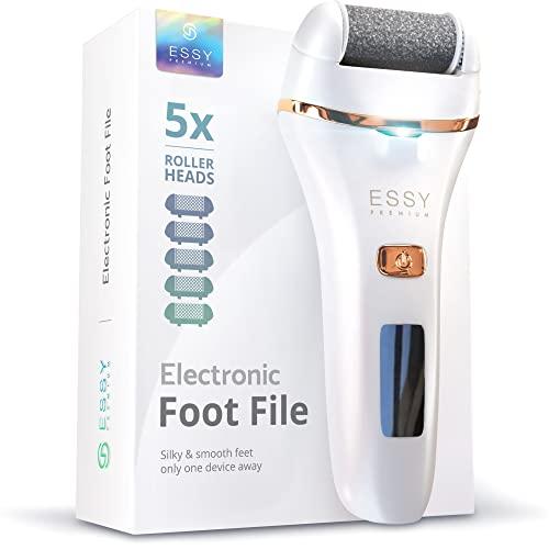 Essy Pedicure Elettrico Professionale Piedi Calli Talloni Screpolati Lima Elettrica per Piedi Togli Calli Pelle Secca Dura Raspa Piedi Professionale Esfoliante Kit per Duroni (White)