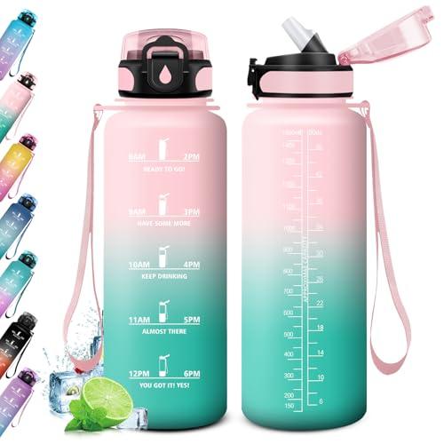 Borraccia Palestra 1.5L, Borraccia Sportiva con Cannuccia, Borraccia con Indicatore del Tempo Motivazionale, Bottiglia Riutilizzabile, a Prova di Perdite, Borracce per Sport, Palestra, Scuola, Gym