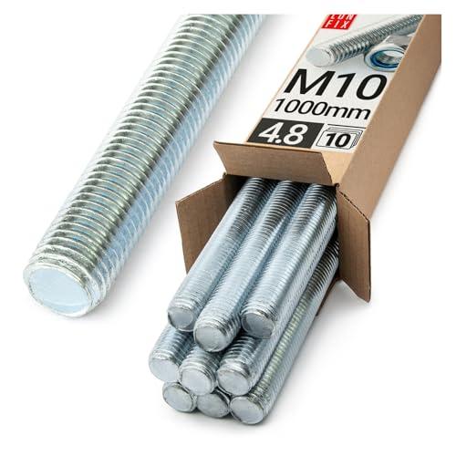 Barra Filettata M10x1000 mm, 10 pezzi, Asta Filettata Acciaio 4.8 DIN 976, Barre Filettate Metrica, Perni Filettati, Filetto Asta Metrica, Bulloni Filettati per Montaggio Industriale, Lun Fix
