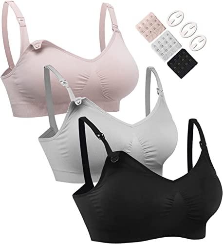 HOFISH - Confezione da 3 bralette da donna senza cuciture, per allattamento al seno, con estensori e clip extra, XXL