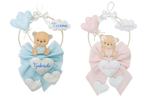 Fiocco nascita con nome | coccarda benvenuto bimbo bimba | orso orsetta orsetto | 40 centimetri | idea regalo corredino
