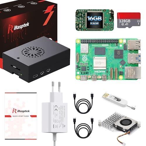 iRasptek Starter Kit For Raspberry Pi 5 16GB RAM- Edizione OS-Bookworm da 128GB preinstallata(case in alluminio)