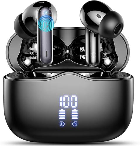 Cuffie Bluetooth, Auricolari Bluetooth 5.4 In Ear HD HiFi Stereo, 40 Ore Cuffie Wireless con 4 Mics ENC Cancellazione Rumore, Cuffiette Bluetooth IP7 Impermeabili, LED Display per iOS Android Nero