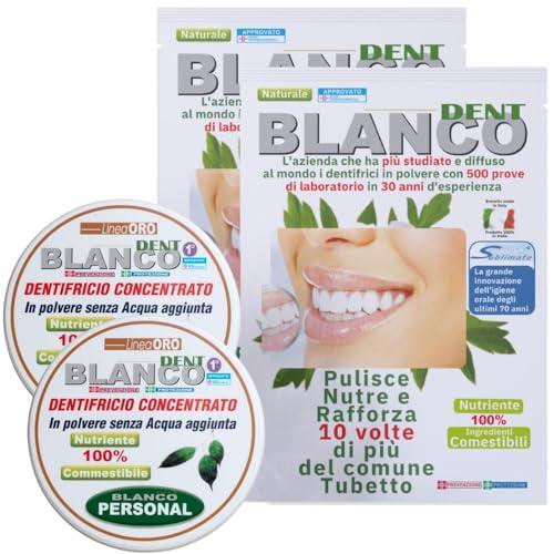 Blancodent 2 Buste + 2 Vasetti, Dentifricio in Polvere Senza Fluoro, Naturale, Sbiancante, Alcalinizzante per Denti Bianchi e Gengive Sane