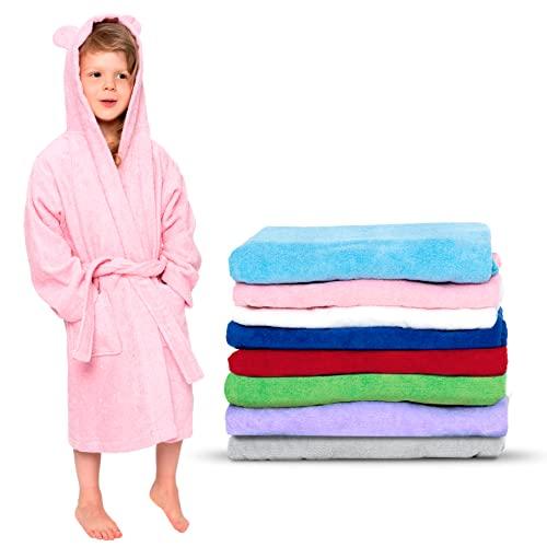 Twinzen - Accappatoio Bambini Cotone : Ragazzo e Ragazza - 100% Cotone OEKO-TEX® Senza Prodotti Chimici - 2 Tasche, Cintura, Cappuccio con Orecchie