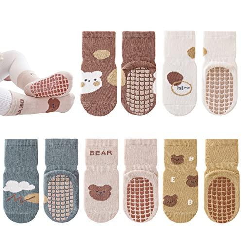 ZYUPHY Calzini Antiscivolo Bambino 5 paia Cotone Calzini Antiscivolo Bambina Ragazze Ragazzi Animali Cartoni Animati Calzini Neonato per 0-5 Anni Bambino