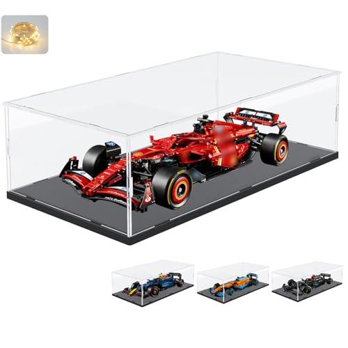 Addensato Vetrina Espositiva Teca Plexiglass Acrilico per Lego 42207 Monoposto F1 Ferrari SF-24 42206 Oracle Red Bull Racing RB20 42171 42141, Trasparente Scatola con Luce, Interno Nero 70x30x20cm