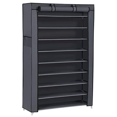 Scarpiera SONGMICS, 10 ripiani, scarpiera per ingresso 28 x 88 x 160 cm con rivestimento in tessuto, sottile, struttura in metallo, grigio RXJ36G01