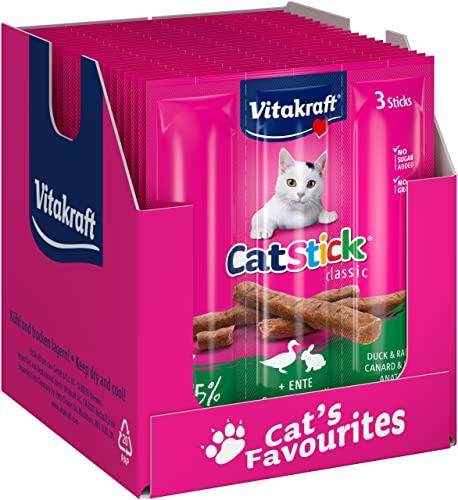 Vitakraft Cat Stick Classic - Mini bastoncini carnosi con anatra e coniglio, in scatola, senza aggiunta di zucchero e cereali (20 x 3 pezzi)
