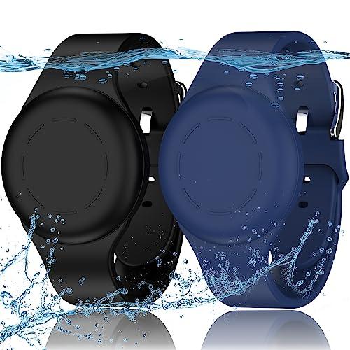 R-fun Braccialetti Impermeabili per Bambini, Compatibili con Apple Air Tag Tracker con Silicone Morbido, Custodia Anti-smarrimento per Bambini,Blu Notte/Nero