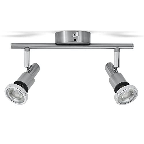 B.K.Licht Faretti LED orientabili, Lampadario bagno resistente agli schizzi d'acqua IP44, include 2 lampadine GU10 5W 400Lm, Plafoniera da soffitto metallo color nickel opaco, luce calda 3000K, 230V