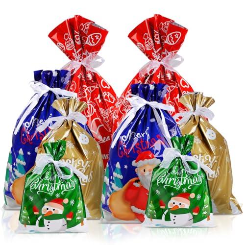 Coicok 20 Pezzi Sacchetti Regalo Natale, 4 dimensioni, Buste Regalo con Cordoncino per Feste di Natale, Regali, Decorazioni Natalizi, Borsa decorativa per confezioni regalo di Natale