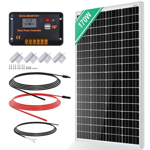 ECO-WORTHY Kit Pannello Solare da 12 V 170 W,con Regolatore di Carica da 30 A, Cavo Fotovoltaico da 5 m*2 + Supporti, Kit Pannello Fotovoltaico Indipendente Dalla Rete, Adatto per Camper, Barca, Casa
