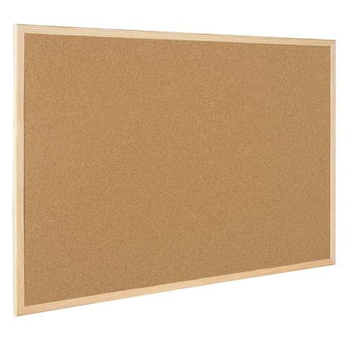 Raylu Paper® – Bacheca in sughero naturale con cornice in legno di pino, lavagna da parete con puntine e kit di montaggio (90 x 60 cm)