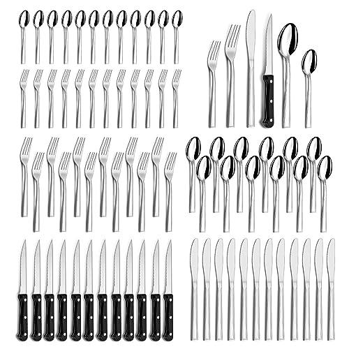 Set posate 12 persone, Hunnycook 72 pezzi set posate con coltello da bistecca, posate acciaio inox per ristoranti, feste e matrimoni, lavabile in lavastoviglie