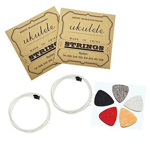 JZK Set di 2 corde per ukulele in nylon bianco con plettri in feltro per ukulele, A - 1, E - 2, C - 3, G - 4, 4 corde per set, accessori ukulele per concerto/soprano/tenore ukulele