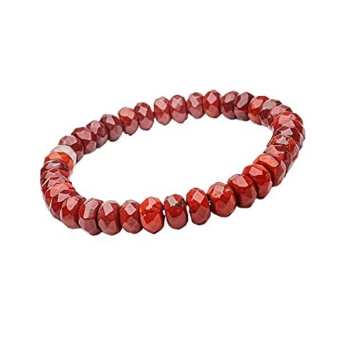 Bracciale elastico da uomo fatto a mano con perline | Braccialetto di perline con pietre preziose di cristallo curativo Chakra da 8 mm per Uomo Donna (Diaspro Rosso)