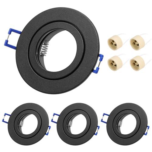 KYOTECH Set di 4 faretti GU10, 230 V, impermeabili, IP44, colore nero, montaggio LED, rotondi, incasso 68 mm, attacco GU10, lampadine LED o alogena