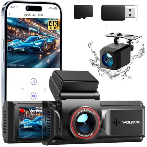 WOLFANG Dash Cam Auto 4K, Doppia Telecamera WiFi per Auto, Schermo da 3