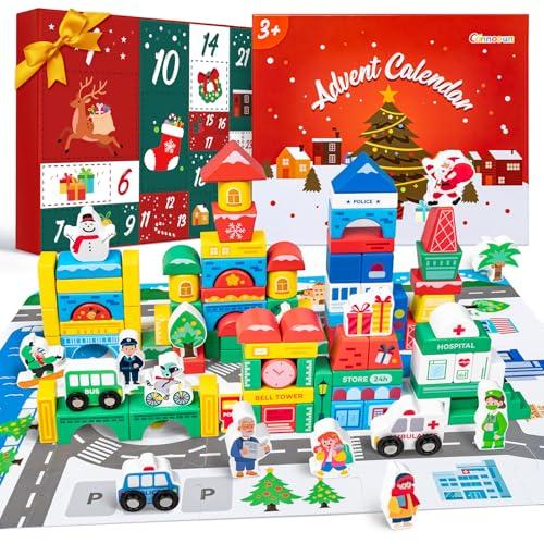 Bambini Calendario dell'Avvento 2025, Commodum Blocchi Costruzione in Legno, 24 scatole delle Sorprese,Giochi di Costruzione in legno, Calendario Avvento Bambini, Regali di Natale,Idee Regalo Natale