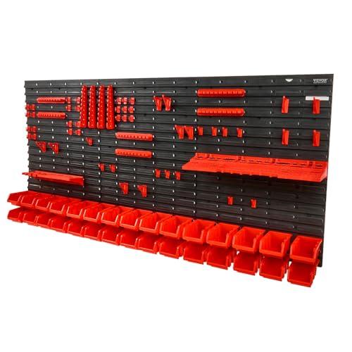 VEVOR Contenitori Portaoggetti a Parete, Scaffale da 30 Contenitori per Garage Attrezzi in Plastica a Parete/Porta Attrezzi/Ganci per Dadi, Bulloni, Viti, Chiodi, Perline, Bottoni, Nero e Rosso