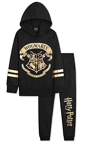 Harry Potter Tuta Bambina, Set 2 Pezzi Felpa con Cappuccio e Pantaloni Sportivi Bambina Ragazza 7-14 Anni(Nero/Oro, 13-14 Anni)
