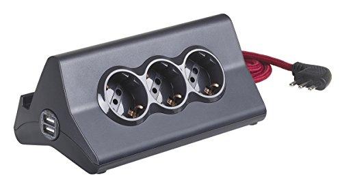 BTicino S3713GBU Ciabatta Multipresa da Scrivania con Spina 10 A, 3 P30, 2 Prese USB, Interruttore, 2 m, Nero