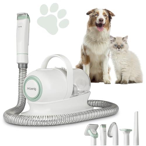 h.koenig Aspiratore e Macchina per Toelettatura di animali domestici PAW400,Tutti i tipi di peli, Aspirazione,Taglio e Spazzolatura,9 Accessori,Ciotola rimovibile 1L,3 velocità di aspirazione, Bianco