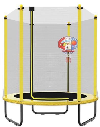 PILIN Trampolino Da Giardino Per Bambini Con Rete Di Sicurezza e Canestro, Peso Massimo 50 Kg Uso Esterno e Interno Trampolino Per Bambini Ø 150 Cm Regalo Di Compleanno Per Bambini
