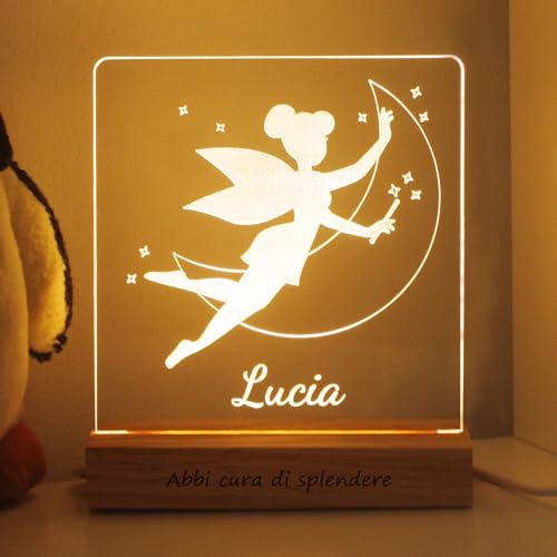 LASERO' Lampada Personalizzata con Nome - Luce Notturna Bambini - Regalo Battesimo Bimbo - Regali Nascita Bimba (Fatina)
