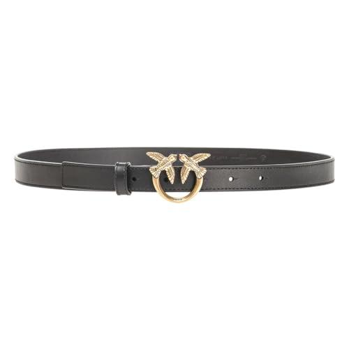 Pinko Love Berry H2 Belt Vitello Set Cintura, Z99q_Nero-Antique Gold, S Donna