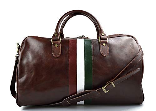 Borsone viaggio in pelle da uomo e donna borsa viaggio borsa sport bandiera Italiana borsa viaggio vera pelle marrone