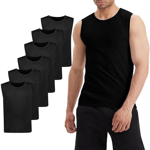 LiKing Pacco da 6 Canotta Uomo,100% Cotone,Tank Top Sportive Allenamento Canotte Elasticizzato Stringer Vest,Senza Maniche,con Scollo Rotondo,Casual Canotte estive Smanicato Uomo Nero M