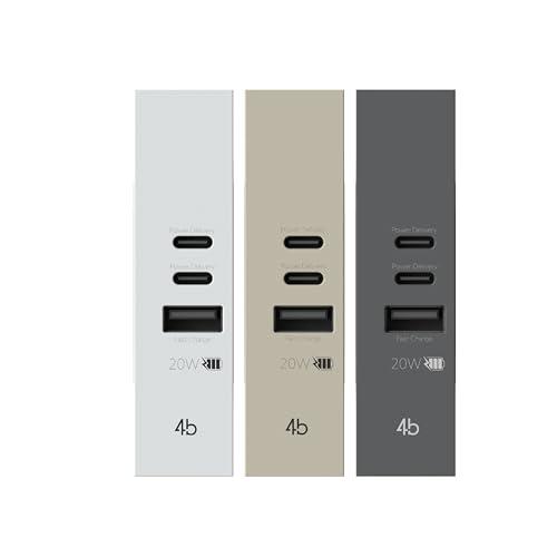 4box - Alimentatore USB CCA 20W compatibile Bticino® LivingNow™. Carica i dispositivi senza bisogno di alimentatori. 3 connettori: due di tipo C e uno di tipo A. Incluse cover Bianco, Sabbia, Nero