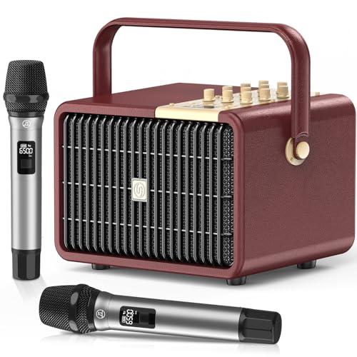 320W Potenza di Picco Macchina per Karaoke per Sistema di Cassa Portatile Bluetooth Regolazione Bassi/Acuti con 2 Microfoni Wireless UHF per Feste a Casa, Matrimoni, Eventi All'aperto