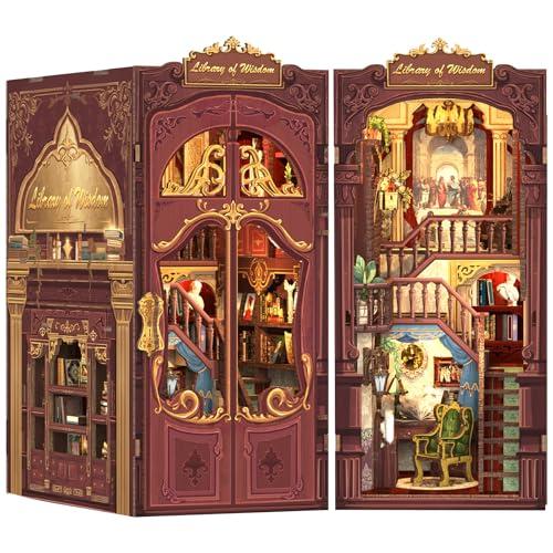 Fsolis DIY Book Nook, Casa delle bambole Mini Casa con Mobili in Legno e Luci a LED, Libro Angolo Mensola Inserto, Book Nook Adulto Costruzione(Library of Wisdom)