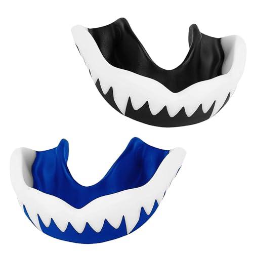 Paradenti, paradenti sportivo, per adulti, bambini, paradenti con scatola igienica portatile per football americano, arti marziali, boxe, kickboxing, hockey (blu e bianco, bianco e nero)