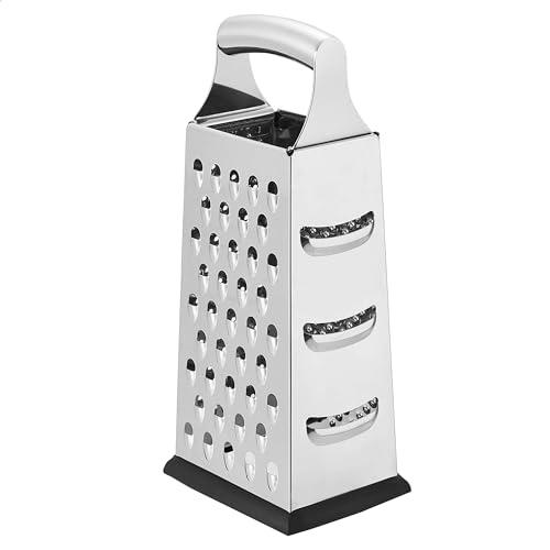 Amazon Basics Grattugia per formaggio rettangolare per carichi pesanti in acciaio inossidabile a scatola su 4 lati con base antiscivolo, 22,9 cm, Nero
