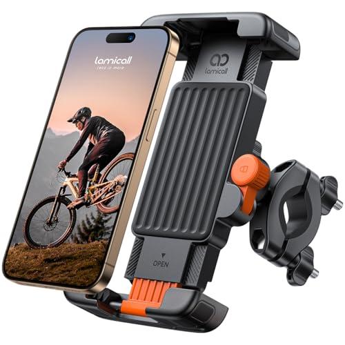 Lamicall Supporto Telefono Bicicletta - [1S Blocco/Sblocco] 360° Rotazione, Supporto Telefono Moto con Protezione in Silicone per iPhone 17/16/15 Pro Max, Galaxy S25 S24 Ultra e Altri 6-7