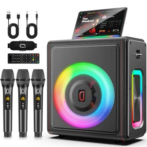 HWWR Karaoke con 3 Microfono Wireless, 120W cassa Bluetooth 5.3 Portatile con Subwoofer Aggiornato per Adulti, sistema PA con regolazione dell'eco, supporto TWS/TF Card/USB/AUX/Live