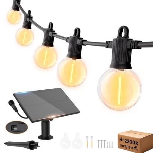 ZOTOYI Catena Luminosa Esterno Solare, 15M Luci da Esterno Giardino Solari IP65 Impermeabile con 24+2 G40 LED Lampadine, Luci Stringa Filo Lampadina USB Ricaricabile per Matrimonio, Festa, Patio